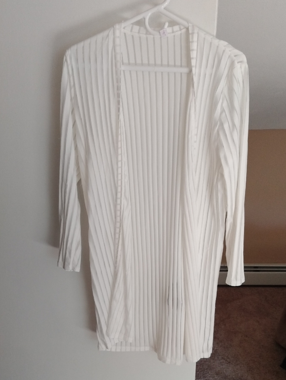 Sheer White Long Open Front Cardigan